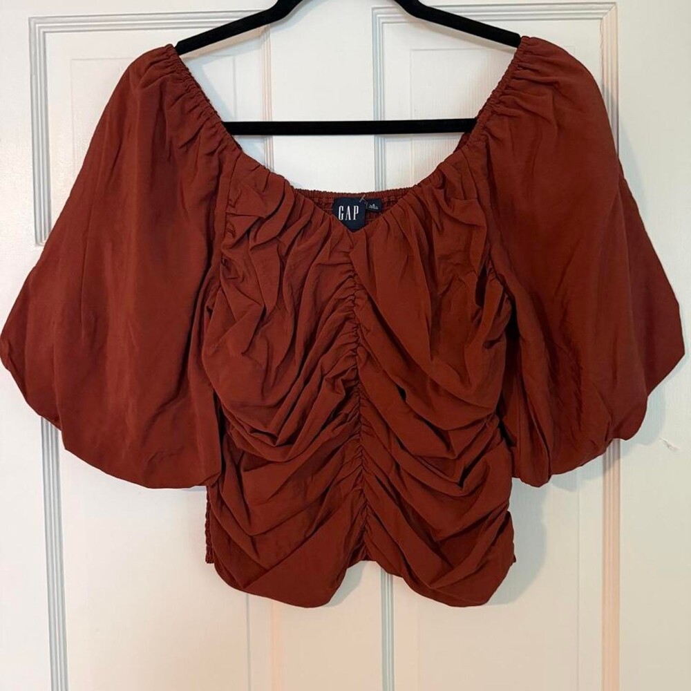 NWT Gap Rust Brown Top with Puff Sleeves, Size Small